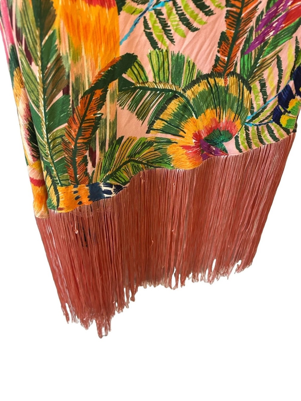 FARM Rio Macaw Leaves One Shoulder Fringe Midi Dress XL Parrot Tropical Rare - Picture 13 of 15